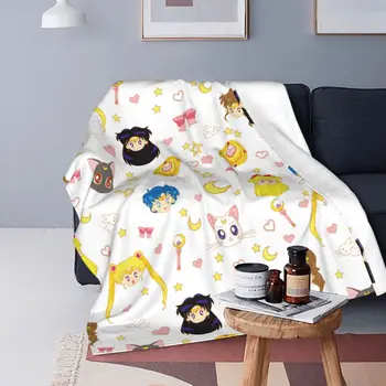 Moon Girl Cats Stars Бъни Одеяла със заек, Флисовое Джобно топло одеяло с принтом за дома, пътуване, Плюшевое коварен одеяло