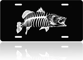 Делото регистрационен номер от риба кост, животно с рибено номер знак за украса на автомобила, етикет, рамка за регистрационен номер от неръждаема стомана, подходящ за стандарт