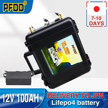 Батерия 12V LiFePO4 100AH, вградени литиево-железен фосфат водоустойчив елементи BMS, 4000 + цикли за нощуване на открито, голф количка, Слънчеви батерии