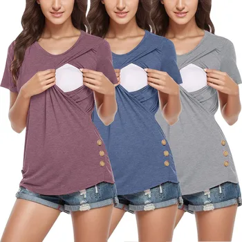 3 бр., топове за бременни и кърмещи, облекло за бременни, тениска с къс ръкав и странични пуговицей, однотонная тениска за кърмене, дамски ежедневни блуза