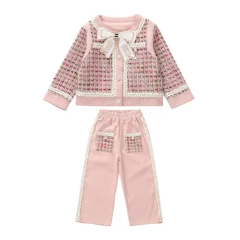 Комплекти дрехи за момичета Модни Детски палта и панталони Принцеси за момичета с хубав розов нос от 2 теми, костюм за деца, роклите за момичета