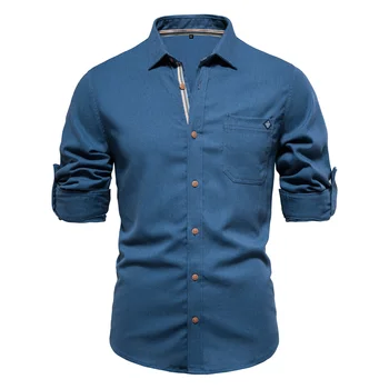 AIOPESON, 100% Памучни Социални Мъжки Риза с един джоб, Обикновена Риза с дълъг ръкав за Мъже, Блуза с отложным яка, Пролетни Мъжки