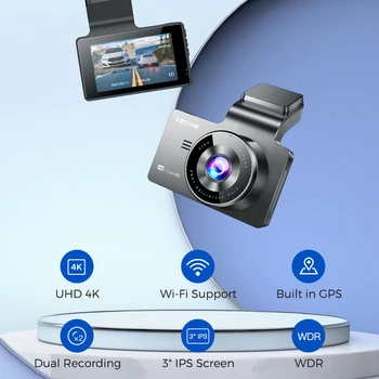 4K + 1080P и 3-инчов LCD екран с една/две лещи Автомобилен видеорекордер Автоматично Записване на линия Видеокамери Автомобилна Камера за Откриване на движение, Нощно виждане