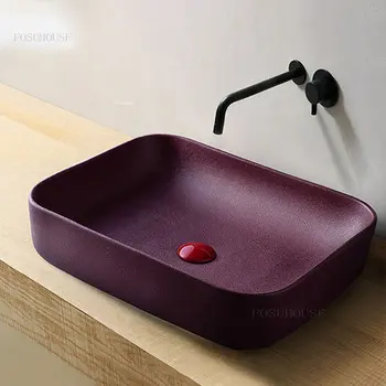 Креативни, модерни мивки за баня, Керамични тоалетна чиния над мивка, моноблок и Мивка за измиване на банята, Дизайн домашни правоъгълна мивка за измиване