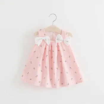 Детски дрехи; лятно детско однотонное рокля с флорални папийонка; риза с две рамене; малка прясна пола 277