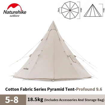 Naturehike Къмпинг Барбекю Огнеупорна палатка от смесового памук с дымоходом на 5-8 души, градинска Преносима Пирамидални палатка Голямо пространство
