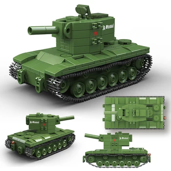 Военна модельная серия WW2, са подбрани модел тежък танк Mini KV-2 на Втората световна война, строителни блокове, тухли, играчки, подаръци