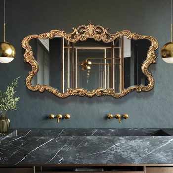 Европейското Винтажное Огледало Странна форма със златен кант, Голямо огледало за баня, античната естетика, Вик Espelho Para Banheiro