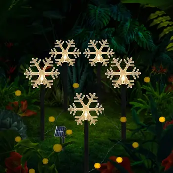 5 Опаковки на Коледните украшения във формата на Снежинки, Слънчев Градински лампа, Външен Водоустойчив Слънчев Градински лампа за ландшафтна пътеки