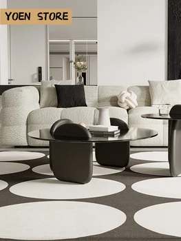 Модерни мебели за дома апартамент В Черен цвят, здрава рамка от масивна дървесина С прозрачни Стъкла, Кръгли ъгли, Ниска масичка за кафе
