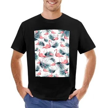 Summer Flamingo Palm Vibes #1 #тропически # интериор # художествена тениска, за мъже однотонная тениска, мъжки памучни ризи