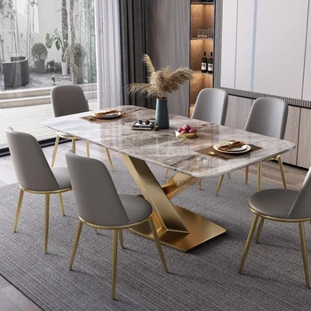 Златната маса за хранене, изработени от мрамор Луксозни, изработени по поръчка със столове Модерна и креативна минималистичная кухненски мебели Италиански прост