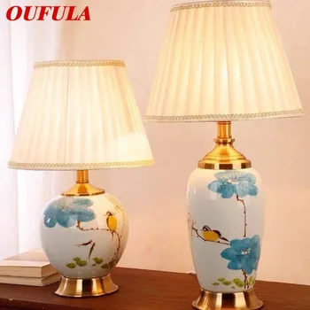 Модерна Керамична настолна лампа OUFULA LED Китайски Прост творчески малка странична лампа за дома хол Спалня
