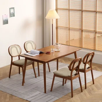 Мебели за дома от масивна скандинавски дърво, столове за кухня, почивка, спални, Трапезни столове, маса за Хранене, стол с облегалка от ратан, стабилен и издръжлив