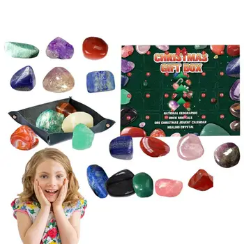 Адвент-календар 2022 Кристали за деца, Исцеляющий Crystal, Играчки за броене на Коледа, Комплект от 24 скъпоценни камъни, пълна колекция от камъни
