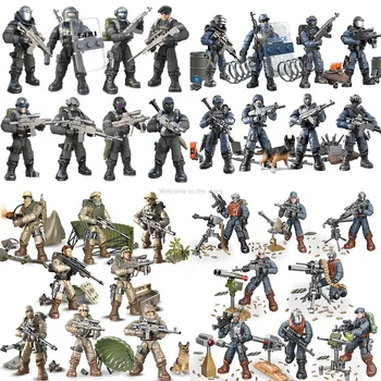 Монтаж на малки модели на човека с подвижни стави, имитация на човешки фигури, строителни блокчета, играчки войници, военни оръжия, играчки