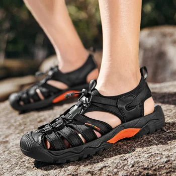 Нови летни мъжки сандали с Модерен дизайн Дишаща ежедневни обувки, Мъжки улични плажни сандали с мека подметка с Голям размер 48
