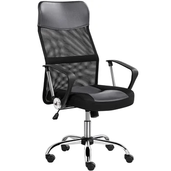 Ергономичен офис стол с регулируема въртяща се решетка с висока облегалка, сив цвят