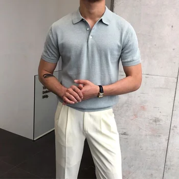 Нов летен трикотаж, тънка мъжки ежедневни риза с къси ръкави в корейски стил, просто тениска с къс ръкав, модерен мъжки