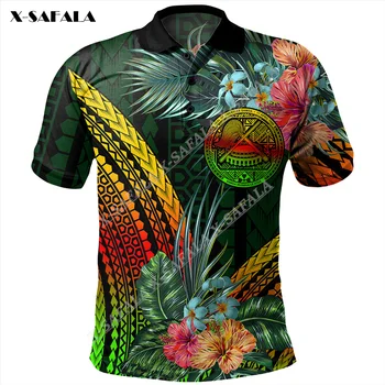 Американска Самоа, Полинезийски тропически стил, цвете, Персонални 3D печат, Унисекс, Риза поло, Блуза, Мъжки, дамски ежедневни блузи