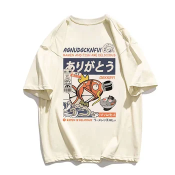 Риза в японски стил Харадзюку, Памучен тениска с кръгло деколте в стил Аниме и къси ръкави, с модерна риза Унисекс Оверсайз, мъжки и дамски тениска