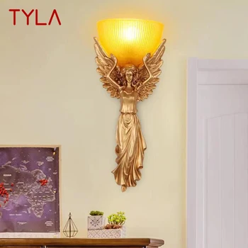 TYLA Модерен led монтиран на стената лампа Angel, Интериорен творчески лампа от златната смола, стенни лампи за дома, хол, хотелския коридор, Декор
