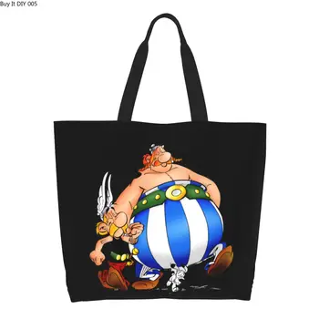 Забавен аниме Asterix Obelix Idefix Чанти-тоут за покупки, рециклиране на хранителни продукти, холщовая чанта за пазаруване