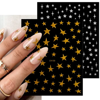 3D Стикери за нокти под формата на звезди, Холограма Златни Сребърни Хромирани стикери за нокти под формата на звезди, Бронзови Плъзгачи За Маникюр, Японското декорация за нокти