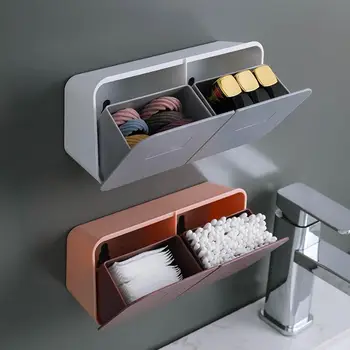Стенен кутия за съхранение Сгъваем Органайзер за грим С двойна мрежа Прахоустойчив, богат на функции За баня, Кухненски стени