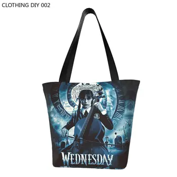 Холщовая пазарска чанта Wednesday Addams Дамски Моющаяся хранителни Стоки Nevermore Academy Мъкна Чанти за пазаруване