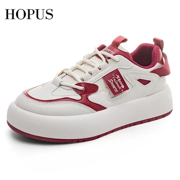 HOPUS/ Бял дамски обувки; Новост 2023 г.; Ежедневни маратонки с дебела подметка; Дишащи Дамски Дизайнерски обувки за момичета дантела; Боядисана