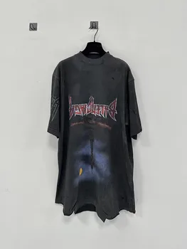 2023 Пролет-лято, дамски памучен риза с бродерия под формата на букви Pari, черно, с къс ръкав, мъжки дълга тениска 9