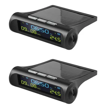 2X Автомобилни слънчеви цифров часовник с LCD дисплей, време и дата, висока температура в превозното средство, за украса на лични детайли на колата на открито A