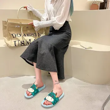 Женски нов модерен пролетно-летните модни чехли с кръгло бомбе и плоска подметка за сладко момиче 4421
