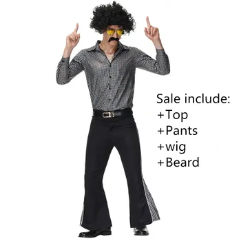 Мъжки костюм за Хелоуин, реколта 60-те и 70-те години, костюм за cosplay, хипи, Музикален фестивал, Карнавал, Ретро-рок-Дискотека, костюмиран