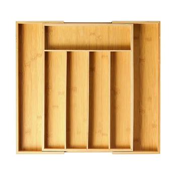 Бамбук разтегателен Органайзер за кухненските чекмеджета - Кухненски Органайзер за трапезно сребро Кутия За готвене