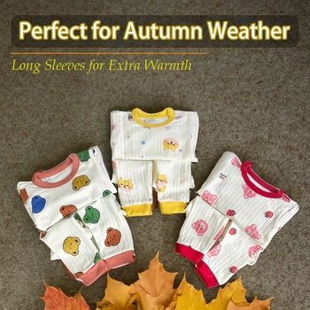 2023 Есента нов жаккардовый памук комплект: Детско бельо с дълъг ръкав за малки момчета и момичета, пижами, дрехи за сън, домашно облекло