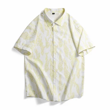 Летни ризи оверсайз, мъжки Широки Блузи с принтом, Модни Корея Градинска дрехи, Блузи копчета с къс ръкав, Мъжки дрехи Големи Размери 4XL