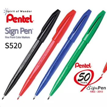Дръжка за сигнализация, Pentel, Връхчета с Влакнести фитил S520, Цветна очна линия, на Върха на 2 мм, Широчина на линията на 1 mm, за общо писане, рисуване, Colorization