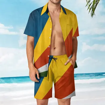 2023, Нов модерен Хавайски комплект Ризи, Мъжки комплект с принтом, Лятна ежедневни риза с къс ръкав и цветен Модел, Плажни Мъжки комплекти от две части, S-5XL