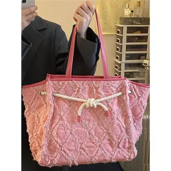 Модерен Дизайн Холщовая чанта с розов диамантен пръстен, Голяма чанта Голям-тоут, Женствена чанта През рамо, Универсална студентски чанта от съвсем малък, за да пътуват до работа