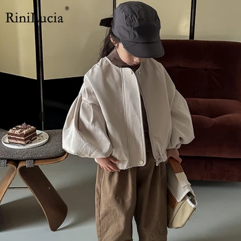 RiniLucia, детски палта за момичета, 2023, топли есенни обикновена якета за момичета с ръкави-фенерчета, Свободна ежедневни детски дрехи за момичета