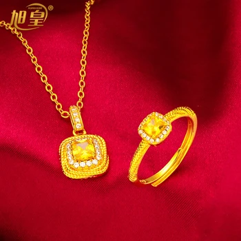 Франция Луксозни Комплекти бижута, изработени от злато с електрически покритие от 24-КАРАТОВО, Квадратни пръстени, Колиета, Дубай, Нигерийская булка, сватбени подаръци на едро