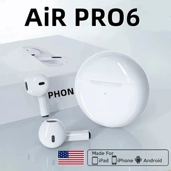 Air Pro6 TWS Оригинални Висококачествени Безжични Bluetooth Ритъм Стерео Слот Музикални Спортни Слушалки за Apple iPhone Huawei, Xiaomi