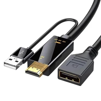 Надежден порт F3KE HDMI2.0 за DP1.2 DisplayPort.Кабел-адаптер захранва от USB, 25 см