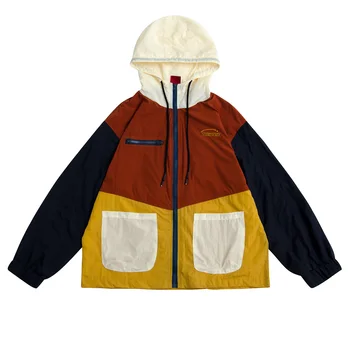 Дамски Основни якета с Цветен Блок, Дамско палто с качулка, Пролетно-Есенни Палта-бомбер, Свободна Горна дреха, Оригинален Нишевый Дизайн, Trashy Y2k