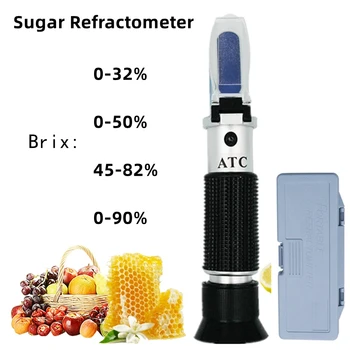 Ръчен Рефрактометър Брикс Измерител на концентрация на захар 0-32%/0-50%/0-90% Измерване на Плътността на Захароза за Тестер Мед Плодов Сок, Вино