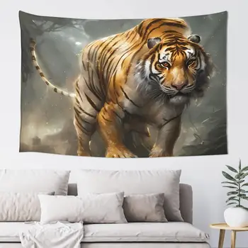 Гоблен с изображение на тигър в джунглата, монтиран на стената на тема Любов, Кралски тигри, стенен декор, Гоблен с диви животни за детска спалня