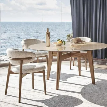 Модерен, лесен за хранене на стол от масивно дърво в скандинавски стил, лек, луксозен дизайнерски текстилен стол за сядане с облегалка