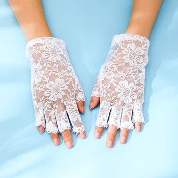 Модни дамски Секси дантелени ръкавици с цветен модел, Офис дамски летни ръкавици за езда, Слънцезащитен крем за булка, сватбени ръкавици с един пръст, подарък за парти за момичета